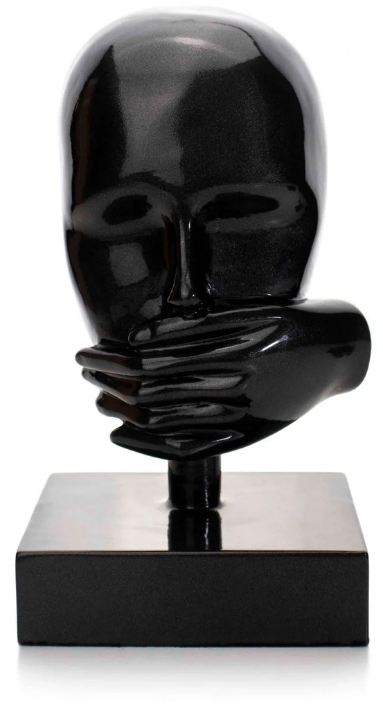 Escultura Decorativa Máscara Silêncio Em Cerâmica Grafite 25x15 Cm - D'Rossi