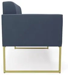Sofá Namoradeira e 2 Poltronas Base Industrial Dourado Ana Suede Azul