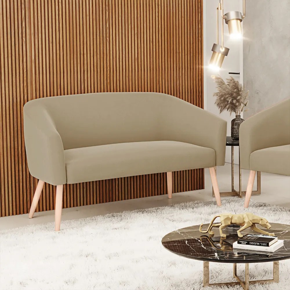 Namoradeira 02 Lugares Stella Suede Pés Palito Natural - D'Rossi - Marrom Rato