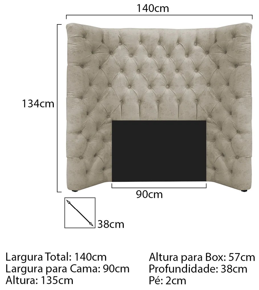 Cabeceira Solteiro Everest P02 90 cm para cama Box Suede - ADJ Decor