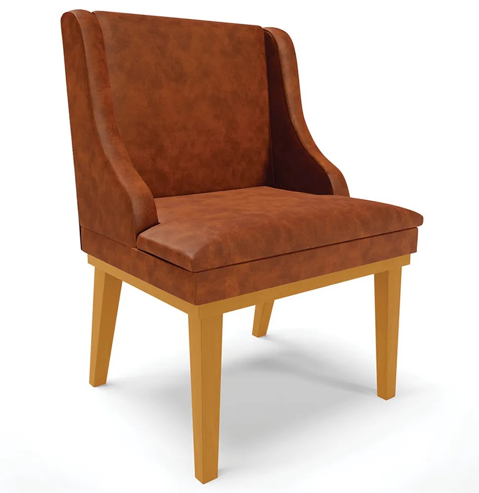 Cadeira Decorativa Sala de Jantar Base Fixa de Madeira Firenze PU Nozes/Castanho G19 - Gran Belo
