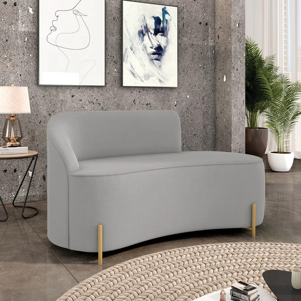 Sofá 2 Lugares Orgânico 140cm Pé Dourado Morgan Suede D03 - D'Rossi - Cinza