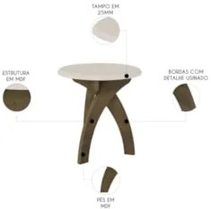 Mesa de Canto Lateral 50cm Para Sala Leeroy Off/Pinho A09 - Mpozenat