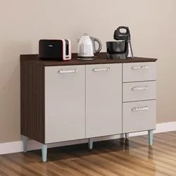 Balcão de Cozinha com Tampo 120cm 3 Portas 2 Gavetas Livy P11 Chocolat