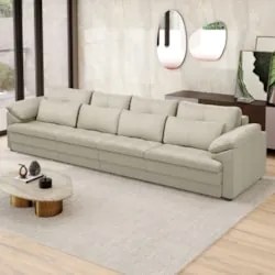 Sofá Retrátil 5 Lugares Para Sala 414cm Dijon Couro Creme S07 - Mpozen