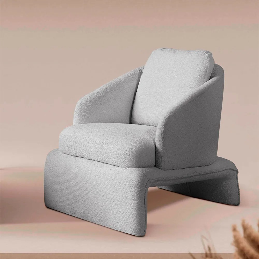 Poltrona Design  Califa Encosto Almofadado Bouclê Cinza G92 - Gran Belo