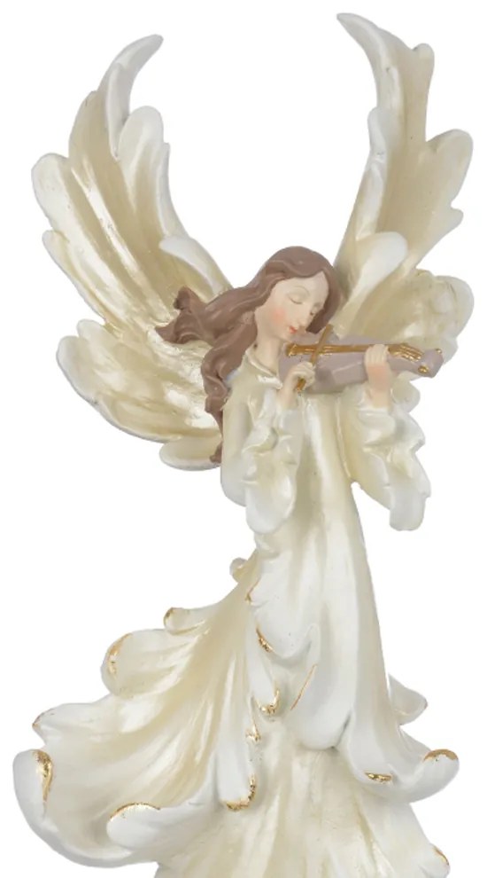 Escultura Decorativa Anjo Natalino Em Resina Branco e Bege 36,5x10 Cm - D'Rossi