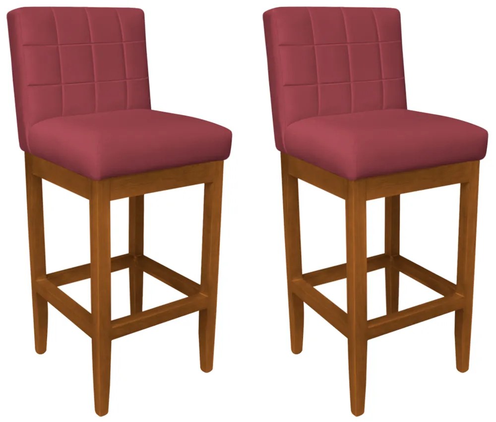 Kit 2 Banquetas Alta Sueli Base Madeira Maciça Estofada Suede Bordô