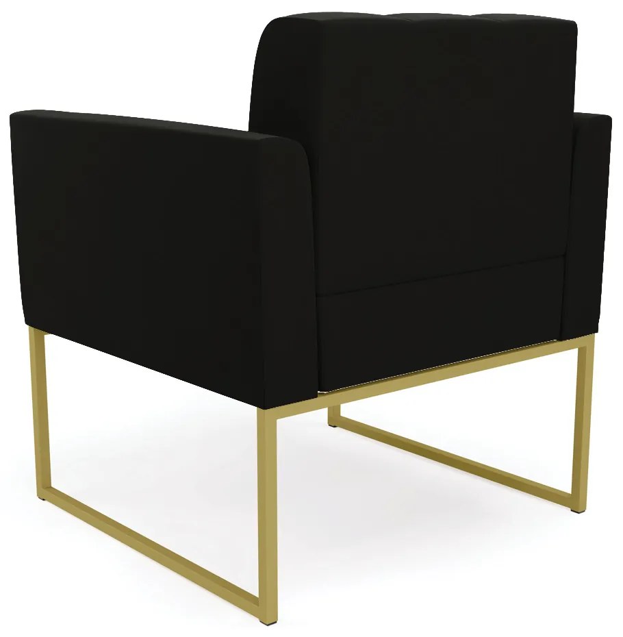 Kit 1 Sofá Namoradeira e 1 Poltrona Elisa Suede Base Metálica Industrial Dourado - D'Rossi - Preto