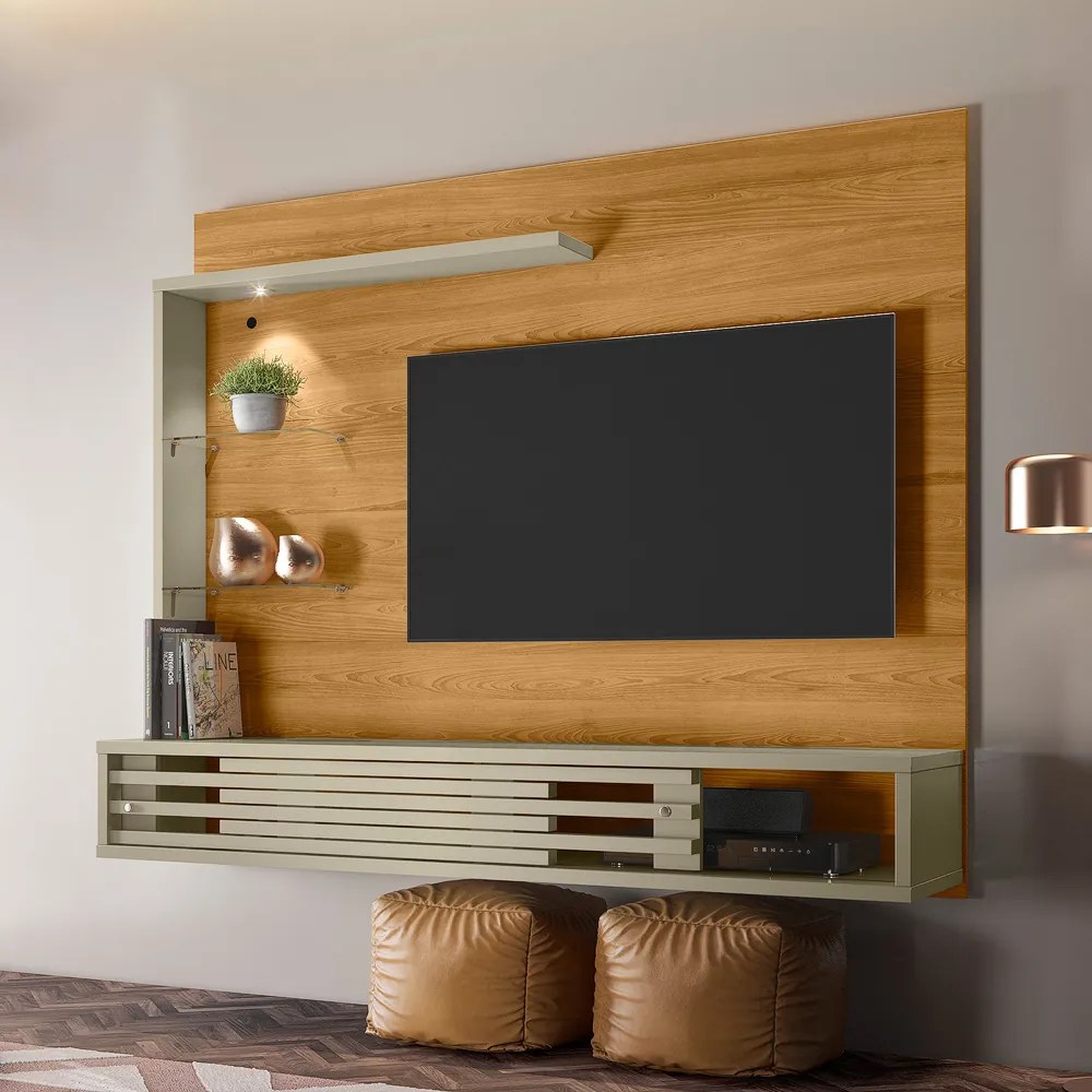 Painel TV 50 Pol 160cm Bancada Suspensa Sala Ravian Cumaru/Opala M20 - D'Rossi
