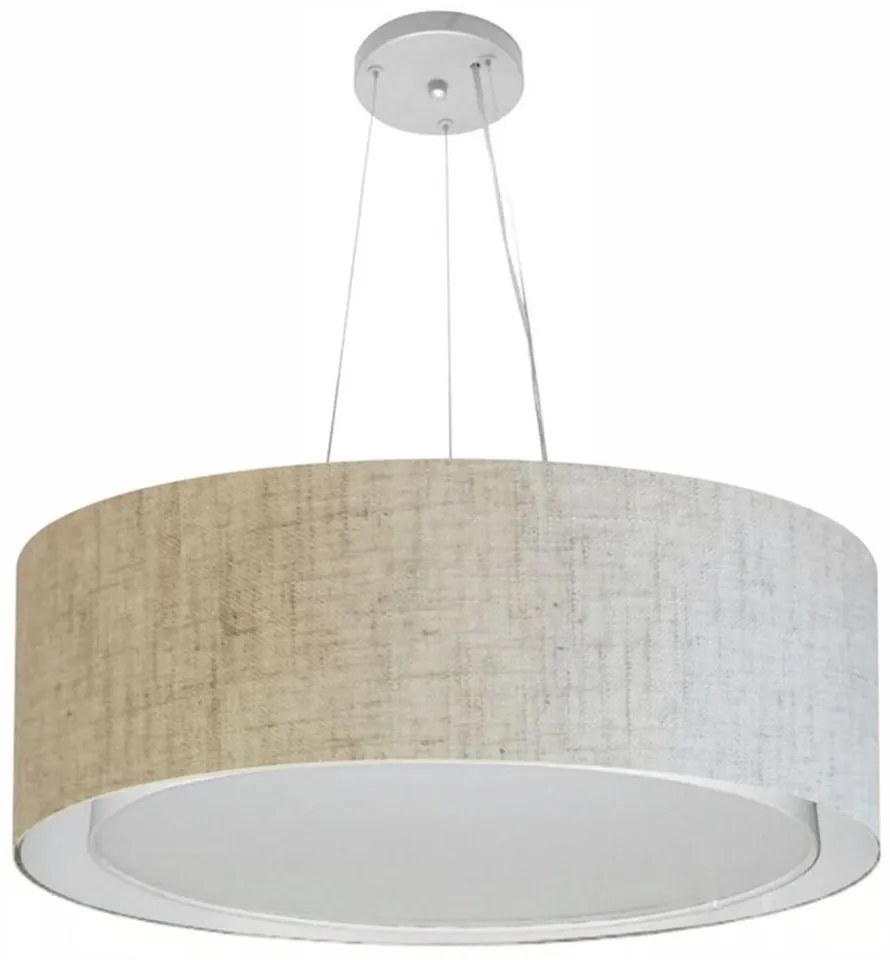 Lustre Pendente Cilíndrico Duplo Md-4125 Cúpula em Tecido 60x25cm Rustico Bege - Bivolt