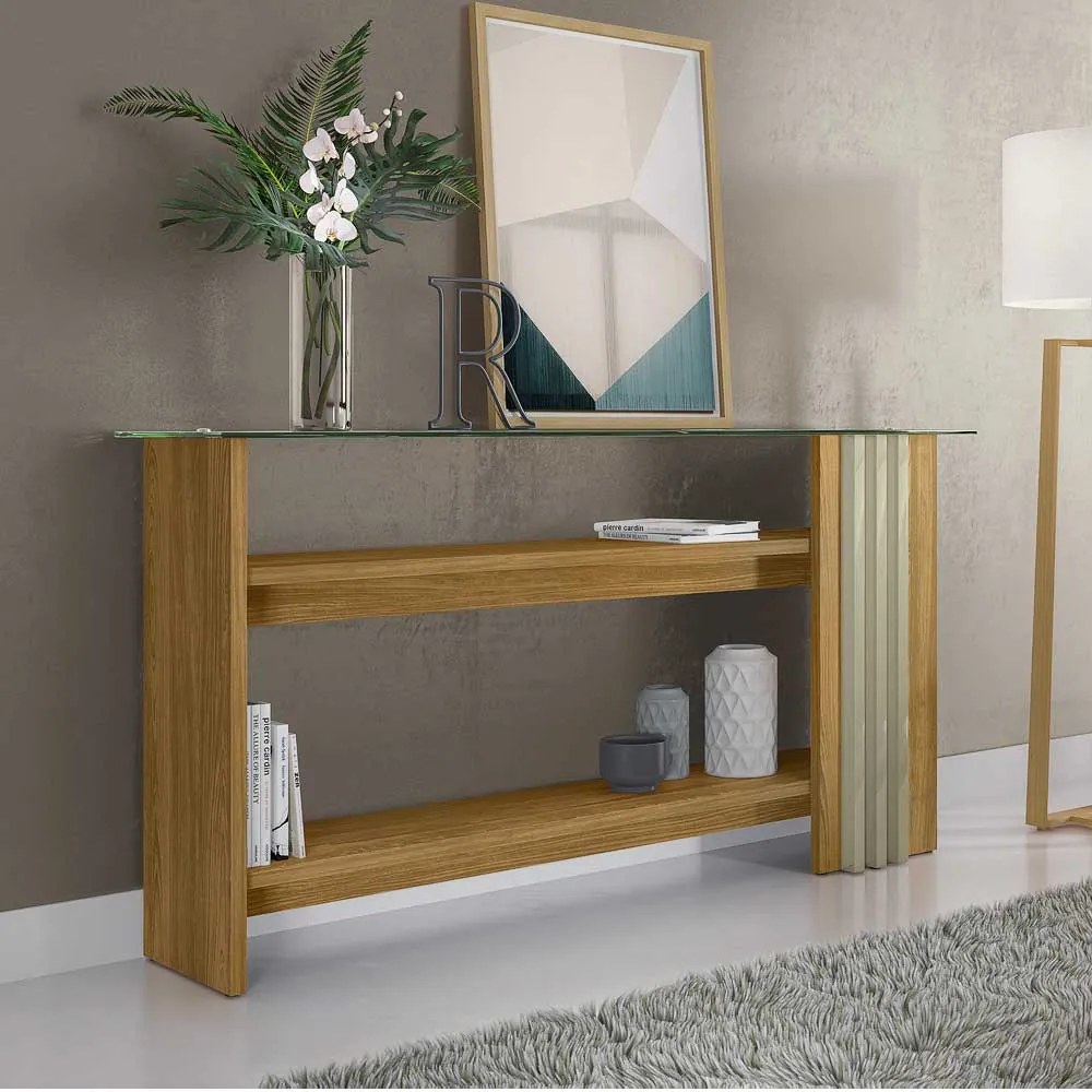 Aparador Gusmao Decorativo 2 Prateleiras MDP Cumaru/Opala G97 - Gran Belo