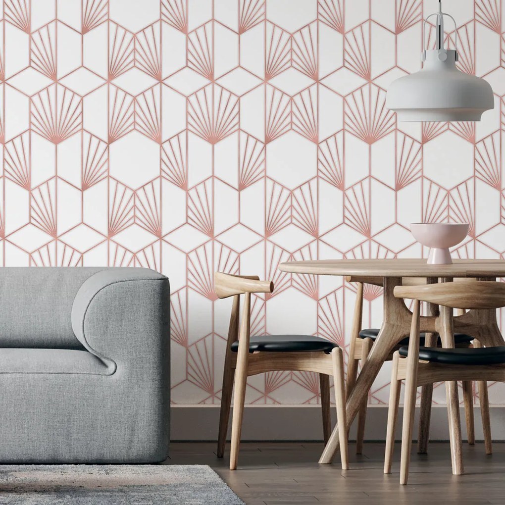 Papel de Parede Rose Hexágono Delicado