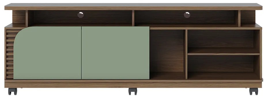 Bancada Tv de 75'' 2 Portas com Rodízio Ewa 180cm Amêndoa/Verde Pistache C04 - D'Rossi