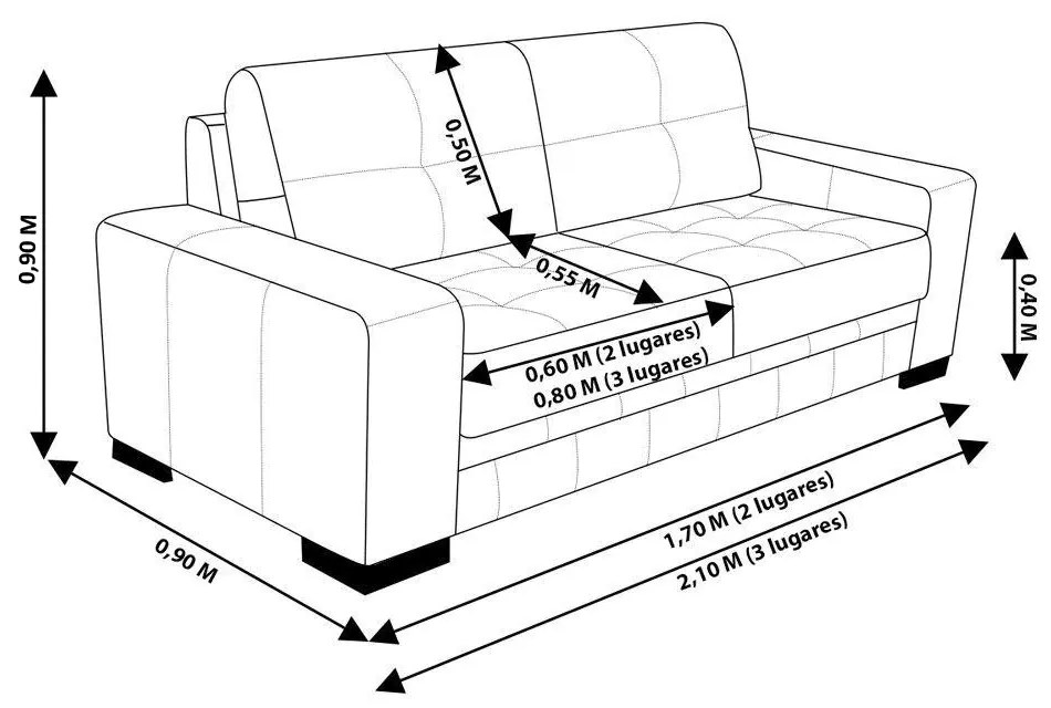 Jogo de Sofá 2 e 3 Lugares Sala de Estar Milano Couro Off White G58 - Gran Belo