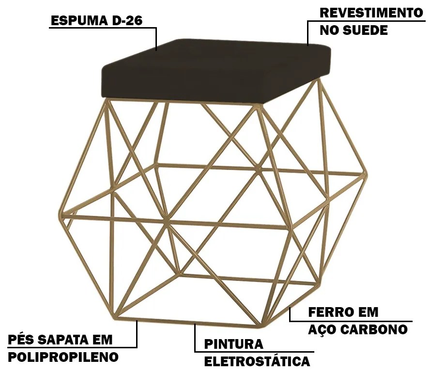Puff Decorativo Sala de Estar Base Gold Trixie Suede Marrom G41 - Gran Belo