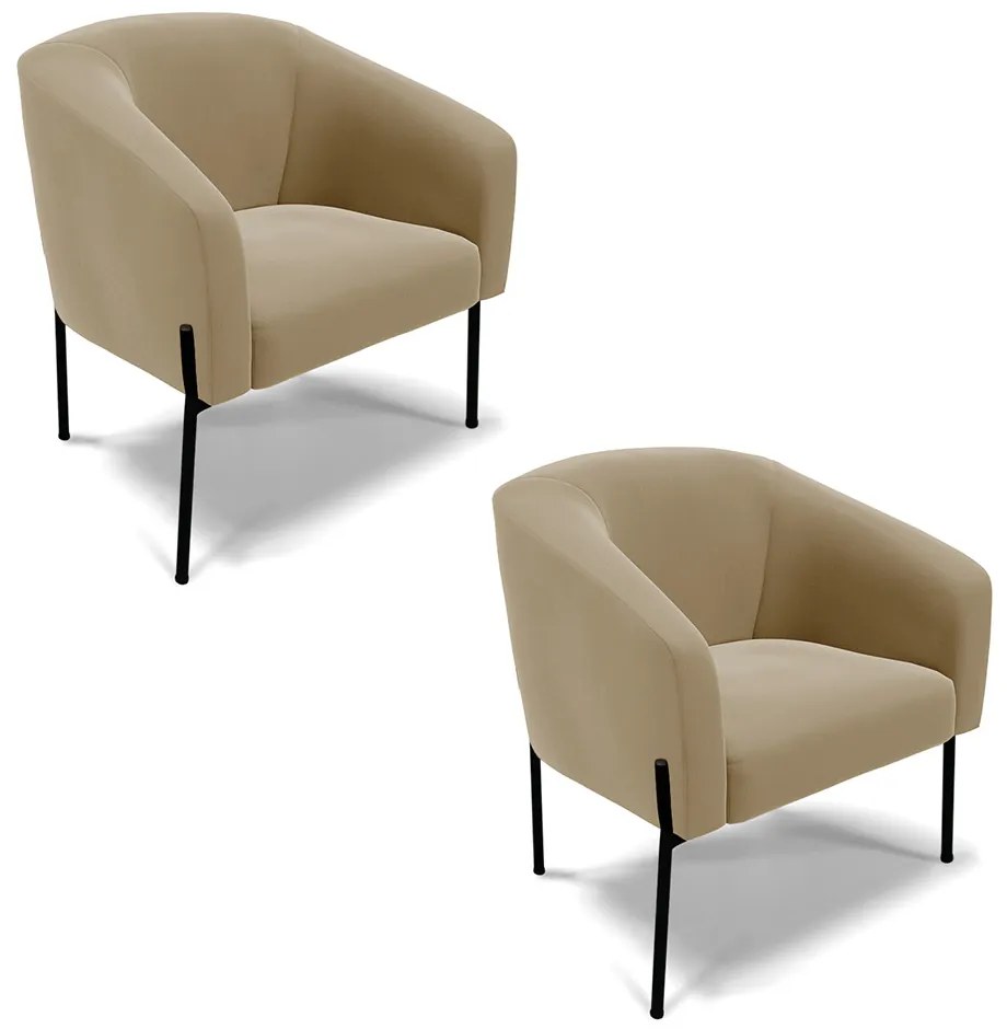 Poltrona Sala Decorativa Pé de Ferro Preto Kit 2 Stella Suede D03 - D'Rossi - Marrom Rato