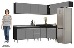 Armário de Cozinha Modulado de Canto 7 Peças CP24 com Pia Inox Preto/C