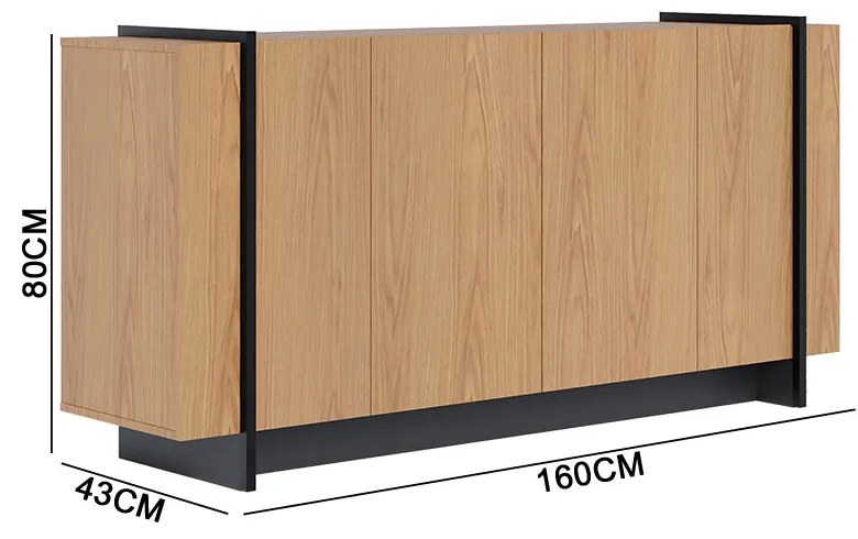 Aparador Buffet 4 Portas Oliwia 160cm Sala Jantar Pé Preto Fosco C04 - D'Rossi - Freijó