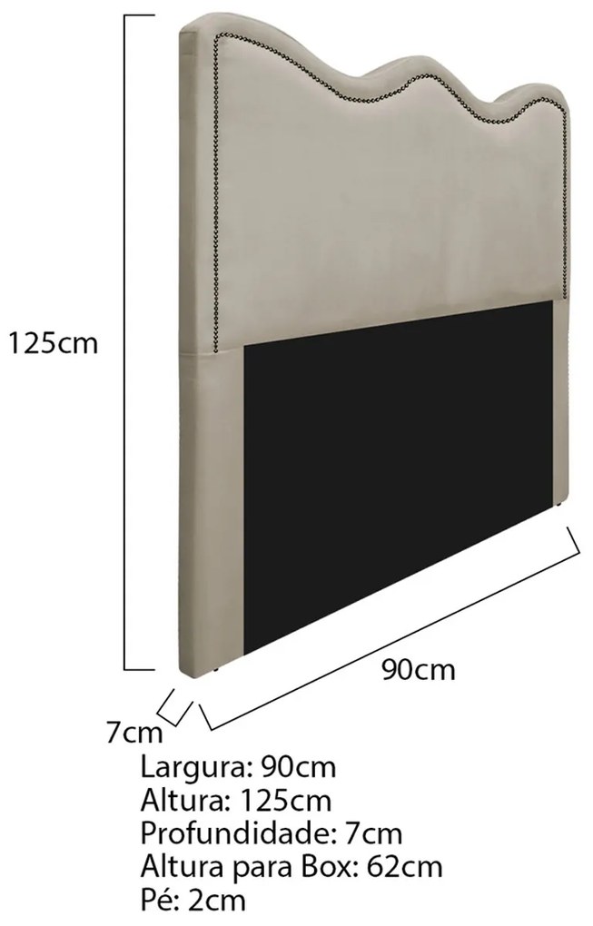 Cabeceira Solteiro Bari P02 90 cm para cama Box Suede - ADJ Decor