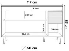 Balcão Gabinete 120cm 3 Portas 2 Gavetas Michigan Preto/Cinza - Lumil
