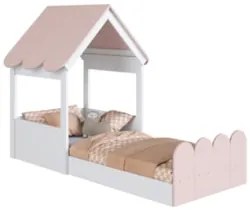 Cama Solteiro Infantil Montessoriana Casinha Nana Branco/Rosa C06 - Mp