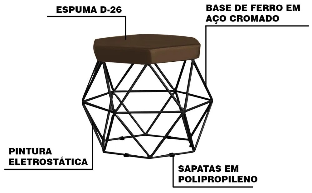 Kit 2 Puff Decorativo Base Preta Elsa Suede Marrom G41 - Gran Belo