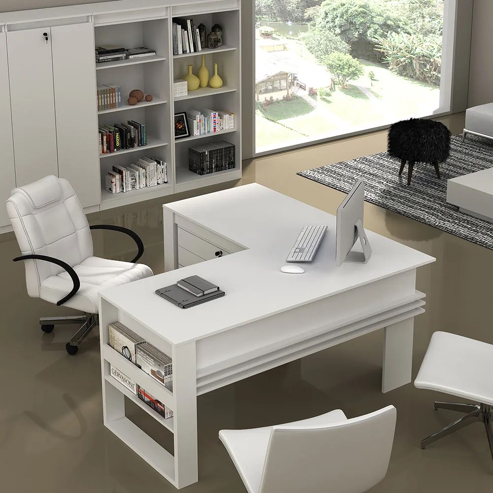 Mesa Angular para Escritório Home Office ME4145 MDP Branco G69 - Gran Belo