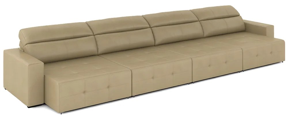 Sofá Retrátil 6 Lugares 444cm 4 Módulos Nero Couro Bege G52 - Gran Belo