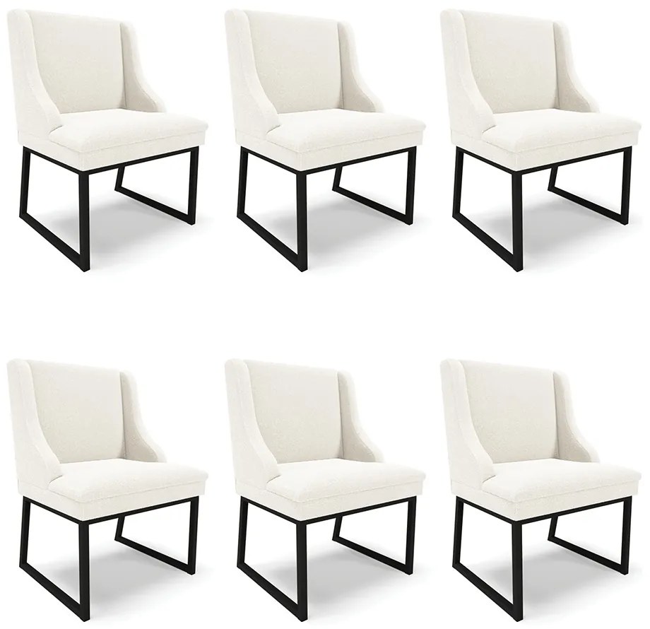 Cadeira Sala de Jantar Industrial Preto kit 6 Liz Bouclê D03 - D'Rossi - Off White