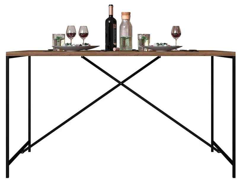 Conjunto Mesa de Jantar com 04 Banquetas Baixa Steel Quadra Estilo Industrial Vermont e Pés Metálico Preto - D'Rossi