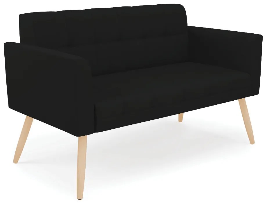 Kit 1 Sofá Namoradeira e 2 Poltronas Elisa Linho Pés Palito Natural - D'Rossi - A79 Preto