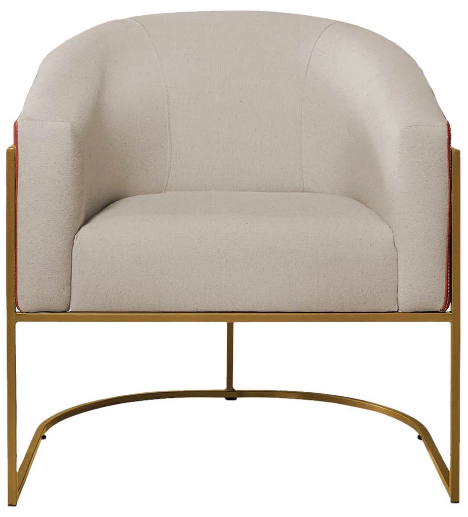 Kit 02 Poltronas Luiza Base de Ferro Dourado Corano Nozes e Linho Bege - ADJ Decor