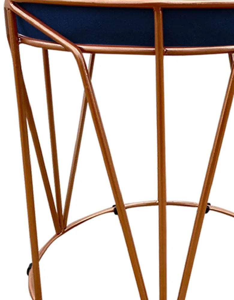 Puff Multiuso com Mesa Babu 2 em 1 Suede Azul Marinho Base Cobre - D'Rossi