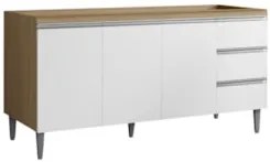 Balcão de Cozinha Para Pia 160cm Andréia Amêndoa/Branco     - AJL Móve