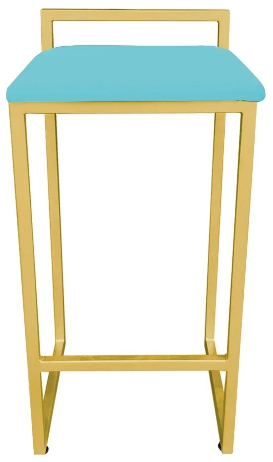 Conjunto 02 Banquetas Pietra Suede Base Dourado - Azul Turquesa