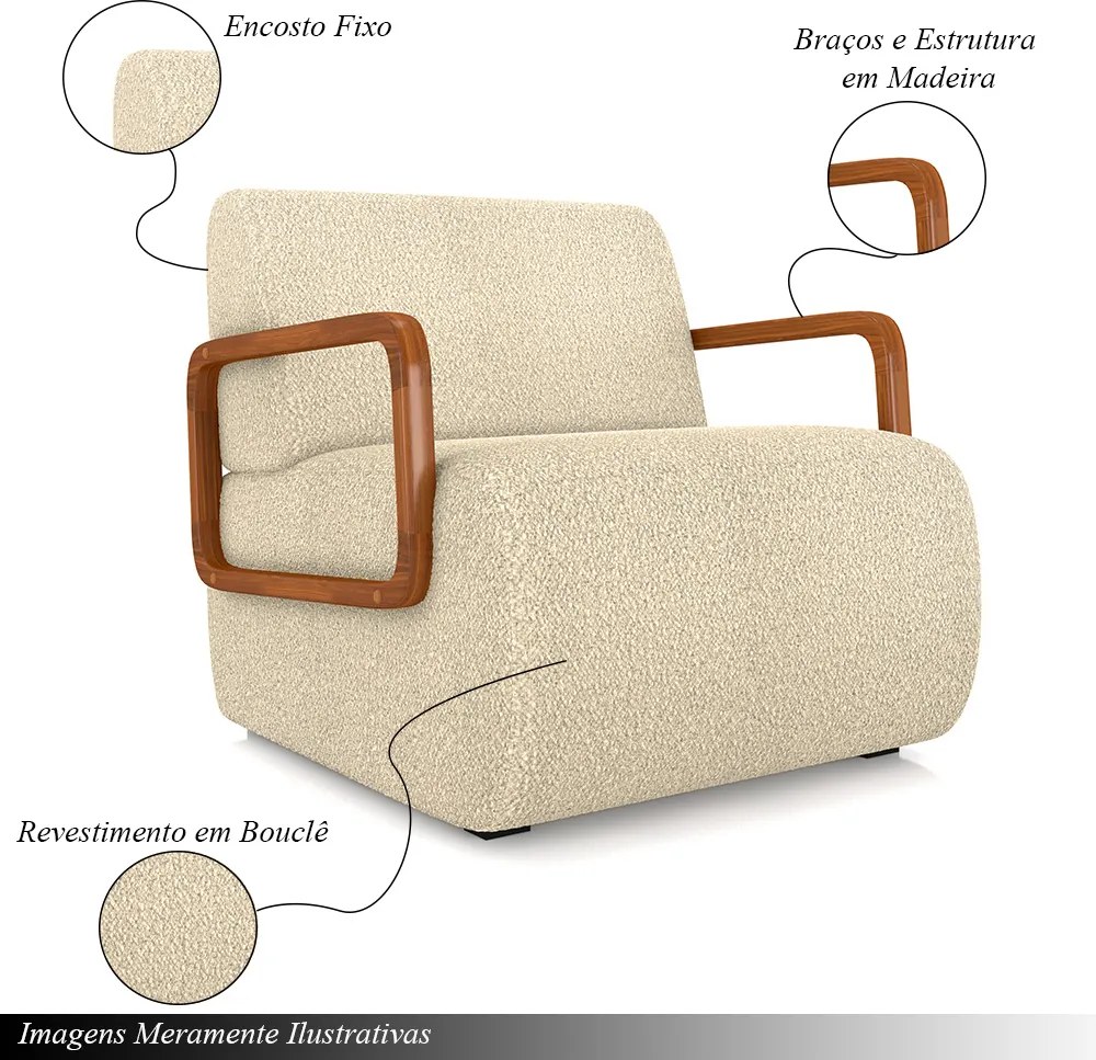Kit 2 Poltronas Decorativa Sala de Estar Odessa Braços em Madeira Bouclê Bege G33 - Gran Belo