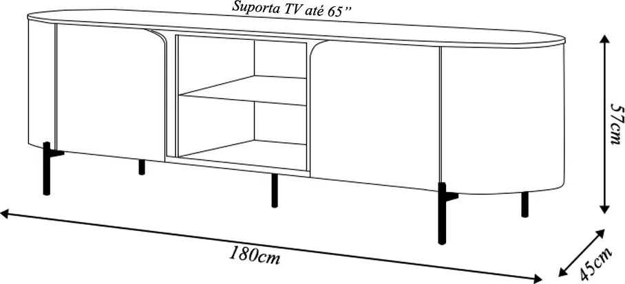 Bancada Decorativa TV 65" Deep 2 Portas Prateleira Vidro OffWhite G18 - Gran Belo