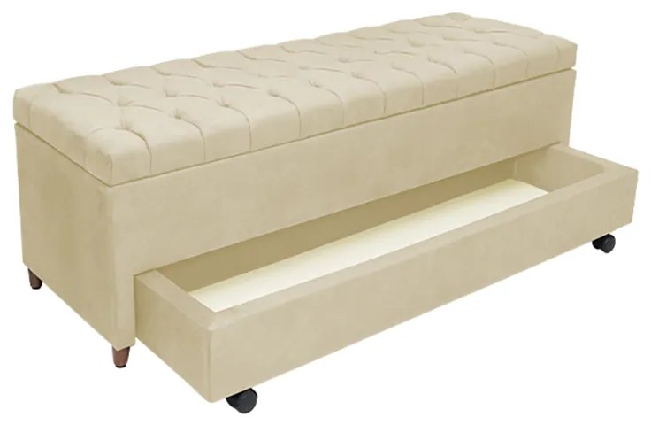 Calçadeira Baú com Sapateira Casal 140cm Paris Capitonê Suede Bege - Sheep Estofados - Bege