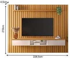 Painel Ripado para TV com Bancada Suspensa 2.2 Illusiê H01 Cinamomo/Of