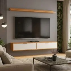 Rack TV 75 Pol. Suspenso 180cm 2 Portas Lila Cinamomo/Branco Z49 - Mpo