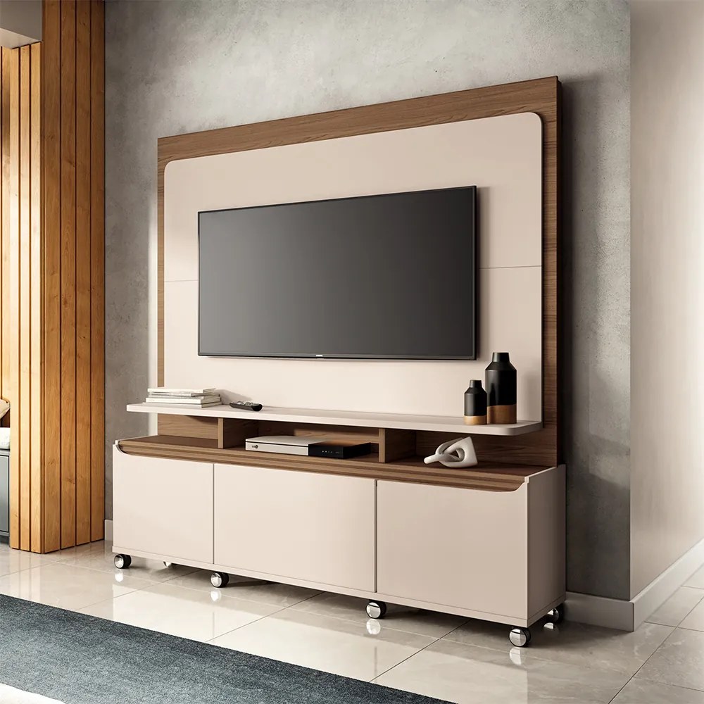 Home Estante Quantum em MDP/MDF 2 Portas para TV até 70 Polegadas Off White/Castanho G26 - Hb Móveis
