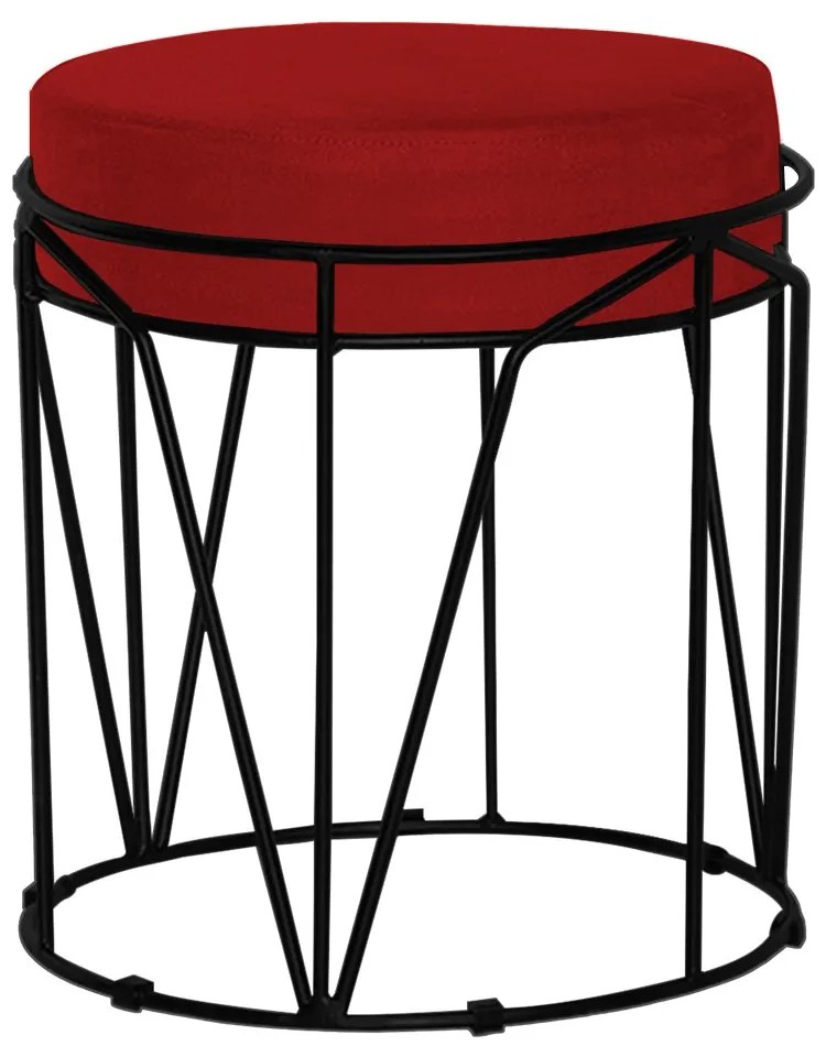 Puff Decorativo Sala de Estar Base Preto Chloe Veludo Vermelho G41 - Gran Belo
