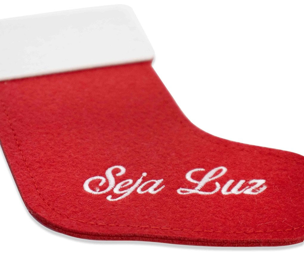 Porta Talher de Natal Bota Seja Luz Vermelho e Branco 20x14 Cm - D'Rossi