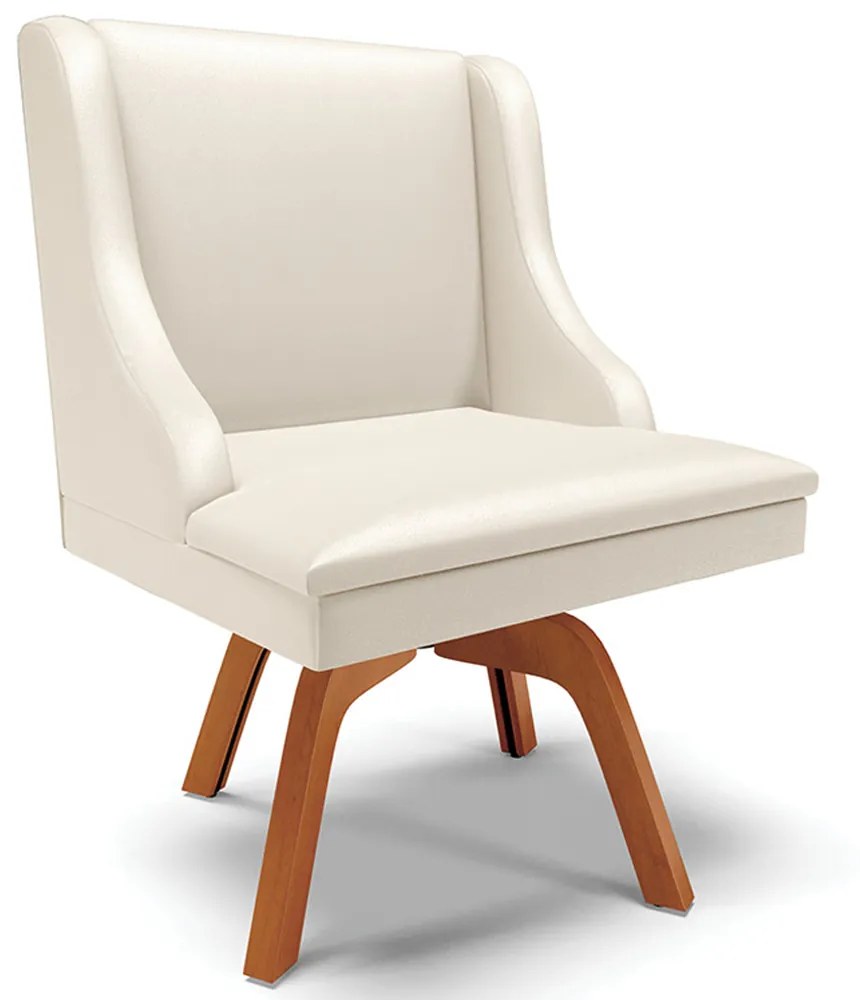 Cadeira Decorativa Sala de Jantar Base Giratória de Madeira Firenze PU Bege/Natural G19 - Gran Belo