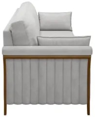 Sofá Living 3 Lugares 222cm Pés Madeira Roya Z32 Veludo Cinza - Mpozen