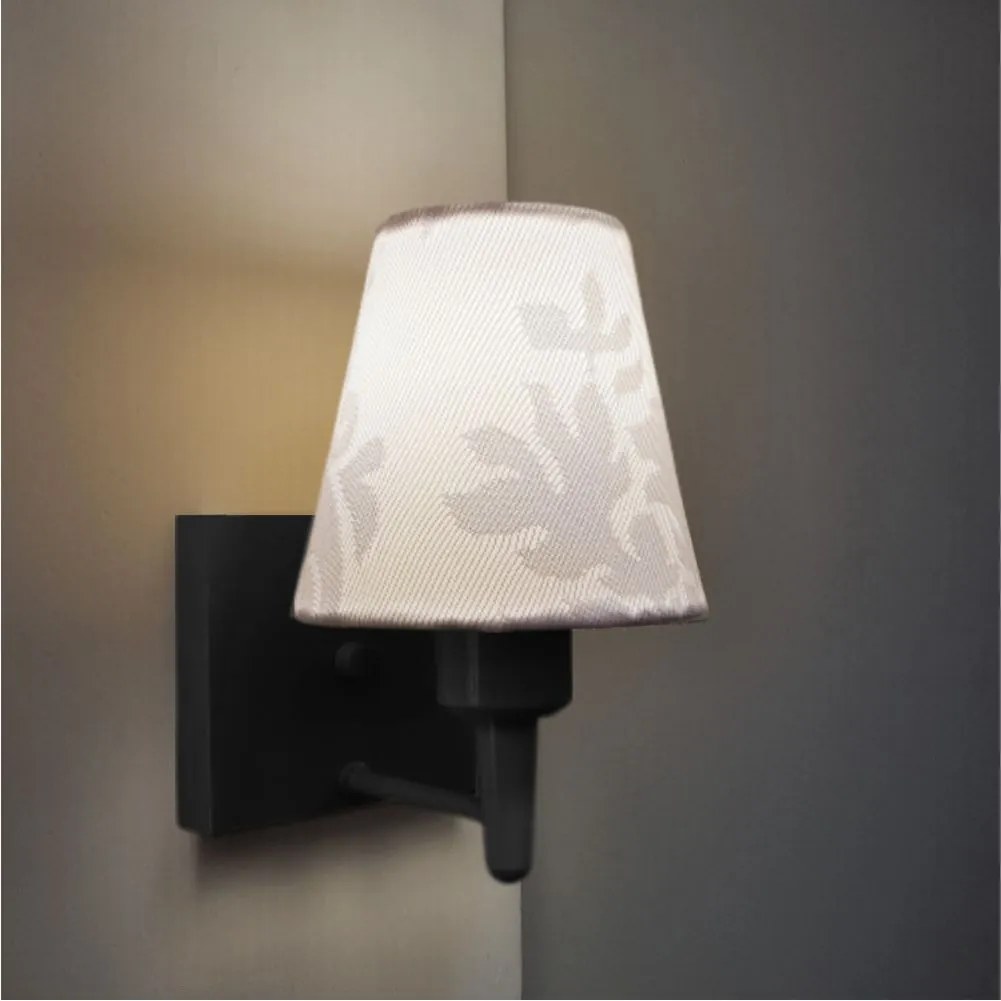 Arandela Quadrada Md-2034 Preto Cúpula em Tecido Cone Renda Branco - Bivolt