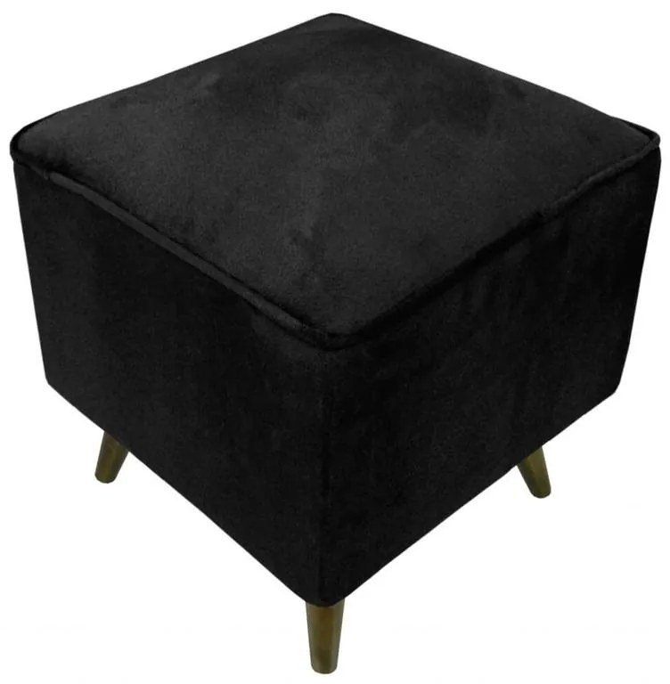 Puff Quadrado Modena Sigma em Suede com Pés Palito Inclinado - Preto