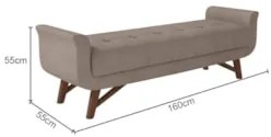 Puff Recamier Calçadeira 160cm Base Madeira Neville Z37 Veludo Bege -