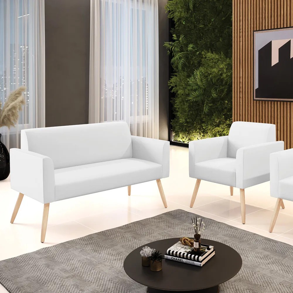 Sofá Namoradeira com Poltrona Pés Palito Natural Marisa Corino D03 - D'Rossi - Branco